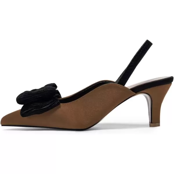 imageFSJ Womens Cute Low Kitten Heel Slingback Dress Pumps Bowtie Pointed Toe Comfortable Slip On Sandals Wedding Shoes Size 415 USTan