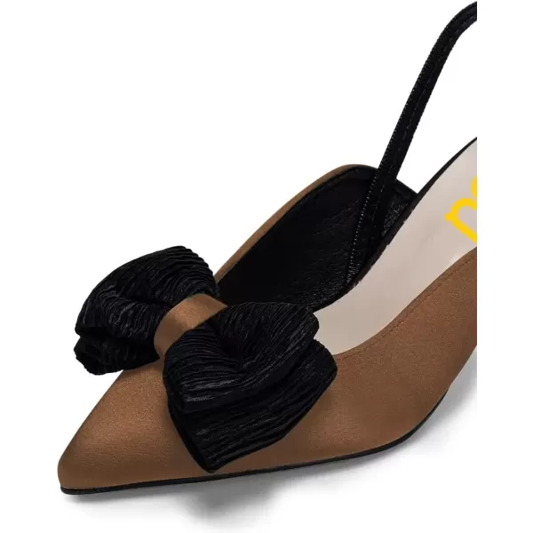 imageFSJ Womens Cute Low Kitten Heel Slingback Dress Pumps Bowtie Pointed Toe Comfortable Slip On Sandals Wedding Shoes Size 415 USTan