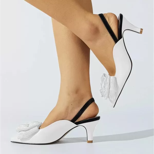 imageFSJ Womens Cute Low Kitten Heel Slingback Dress Pumps Bowtie Pointed Toe Comfortable Slip On Sandals Wedding Shoes Size 415 USWhite