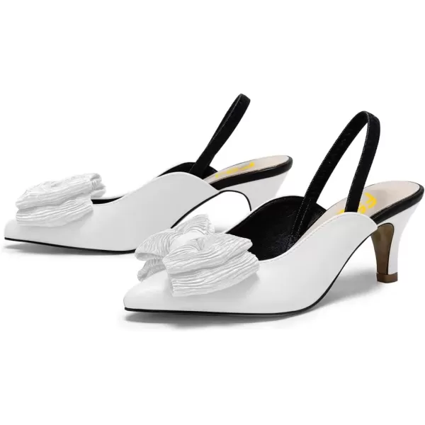imageFSJ Womens Cute Low Kitten Heel Slingback Dress Pumps Bowtie Pointed Toe Comfortable Slip On Sandals Wedding Shoes Size 415 USWhite