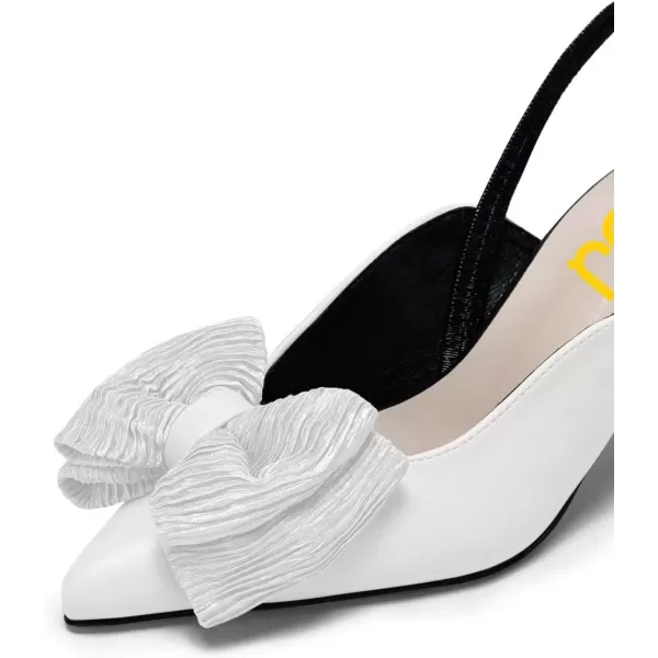 imageFSJ Womens Cute Low Kitten Heel Slingback Dress Pumps Bowtie Pointed Toe Comfortable Slip On Sandals Wedding Shoes Size 415 USWhite