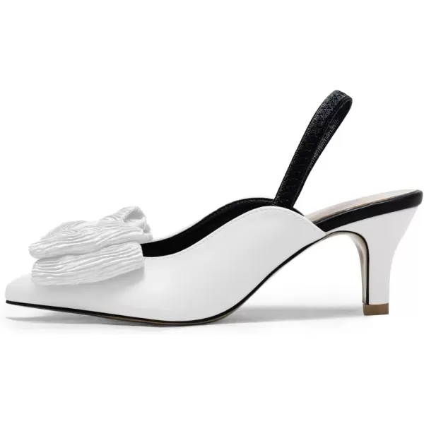 imageFSJ Womens Cute Low Kitten Heel Slingback Dress Pumps Bowtie Pointed Toe Comfortable Slip On Sandals Wedding Shoes Size 415 USWhite