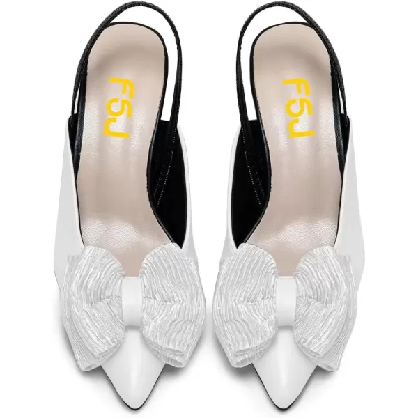 imageFSJ Womens Cute Low Kitten Heel Slingback Dress Pumps Bowtie Pointed Toe Comfortable Slip On Sandals Wedding Shoes Size 415 USWhite