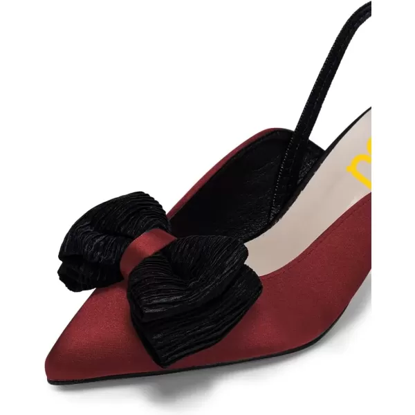 imageFSJ Womens Cute Low Kitten Heel Slingback Dress Pumps Bowtie Pointed Toe Comfortable Slip On Sandals Wedding Shoes Size 415 USWine