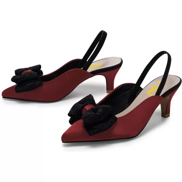 imageFSJ Womens Cute Low Kitten Heel Slingback Dress Pumps Bowtie Pointed Toe Comfortable Slip On Sandals Wedding Shoes Size 415 USWine