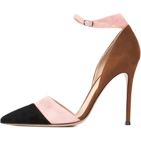 imageFSJ Women Ankle Strap High Heels DOrsay Pumps Pointed Toe Stiletto Fashion Dress Shoe Size 415 USBrown