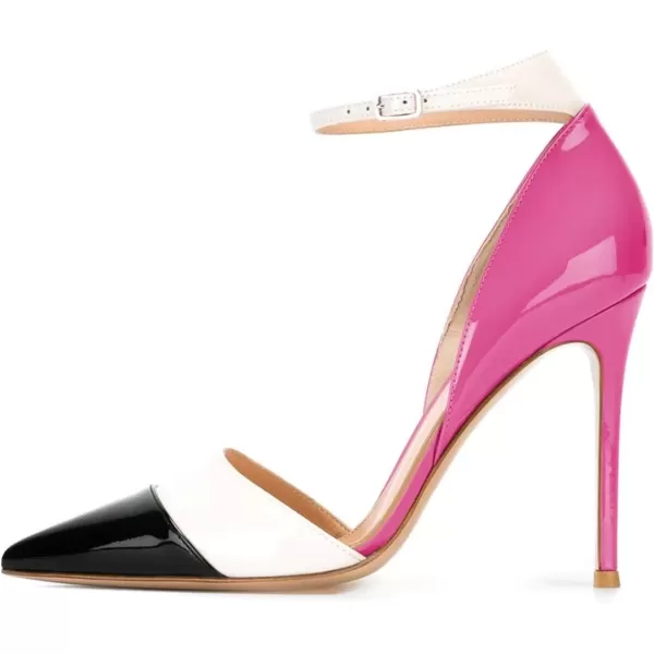 imageFSJ Women Ankle Strap High Heels DOrsay Pumps Pointed Toe Stiletto Fashion Dress Shoe Size 415 USHot Pink