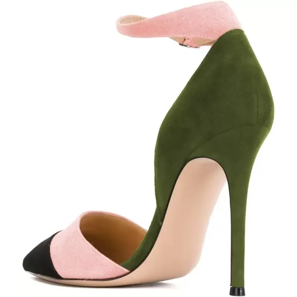 imageFSJ Women Ankle Strap High Heels DOrsay Pumps Pointed Toe Stiletto Fashion Dress Shoe Size 415 USOlive Green