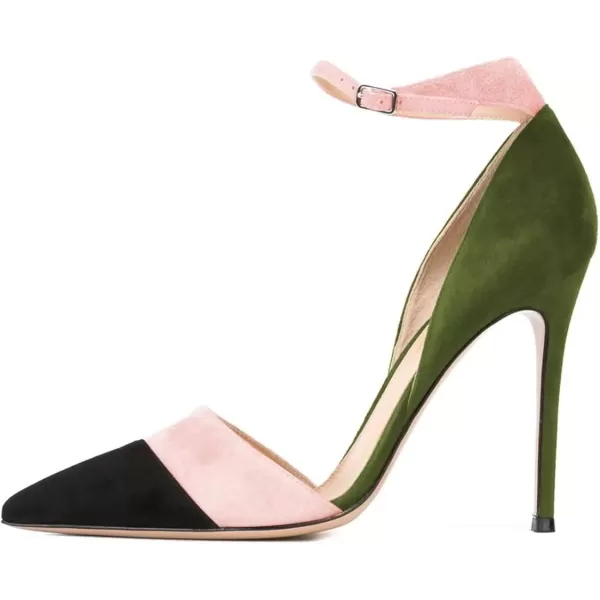 imageFSJ Women Ankle Strap High Heels DOrsay Pumps Pointed Toe Stiletto Fashion Dress Shoe Size 415 USOlive Green