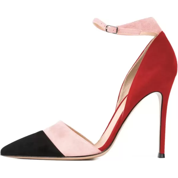 imageFSJ Women Ankle Strap High Heels DOrsay Pumps Pointed Toe Stiletto Fashion Dress Shoe Size 415 USRed