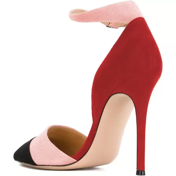 imageFSJ Women Ankle Strap High Heels DOrsay Pumps Pointed Toe Stiletto Fashion Dress Shoe Size 415 USRed