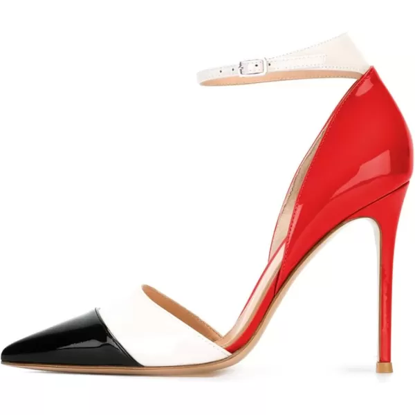 imageFSJ Women Ankle Strap High Heels DOrsay Pumps Pointed Toe Stiletto Fashion Dress Shoe Size 415 USRed Patent