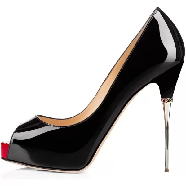 imageFSJ Women Classic Peep Toe Platform Heel Pumps Super High Sexy Metal Stiletto Slip On Party Shoes Size 415 USBlack