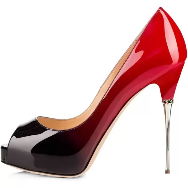 imageFSJ Women Classic Peep Toe Platform Heel Pumps Super High Sexy Metal Stiletto Slip On Party Shoes Size 415 USBlackred