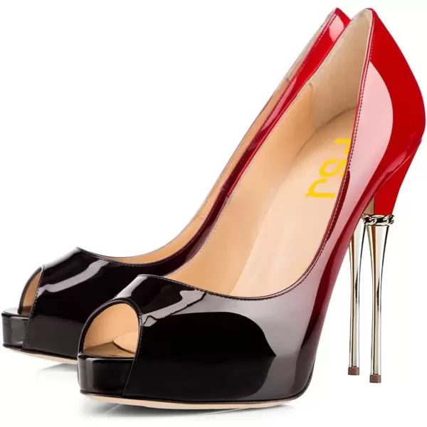 imageFSJ Women Classic Peep Toe Platform Heel Pumps Super High Sexy Metal Stiletto Slip On Party Shoes Size 415 USBlackred