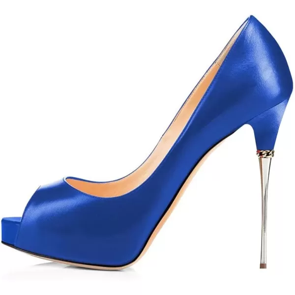 imageFSJ Women Classic Peep Toe Platform Heel Pumps Super High Sexy Metal Stiletto Slip On Party Shoes Size 415 USBlue