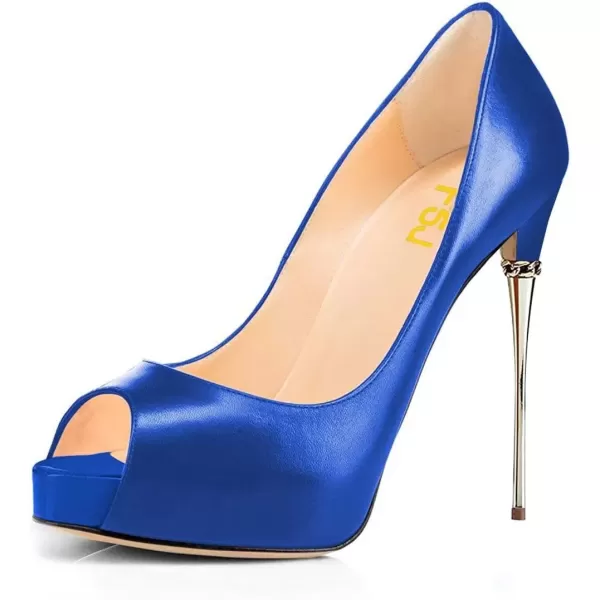 imageFSJ Women Classic Peep Toe Platform Heel Pumps Super High Sexy Metal Stiletto Slip On Party Shoes Size 415 USBlue