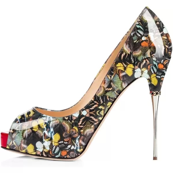 imageFSJ Women Classic Peep Toe Platform Heel Pumps Super High Sexy Metal Stiletto Slip On Party Shoes Size 415 USButterfly