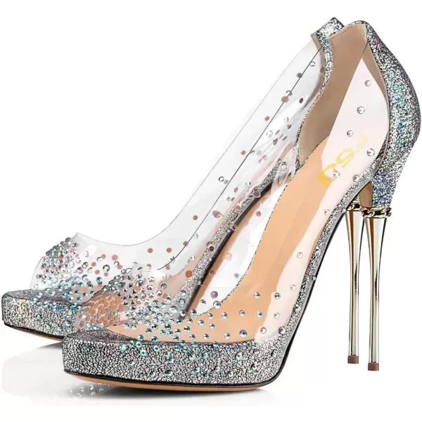 imageFSJ Women Classic Peep Toe Platform Heel Pumps Super High Sexy Metal Stiletto Slip On Party Shoes Size 415 USGlittercrystal