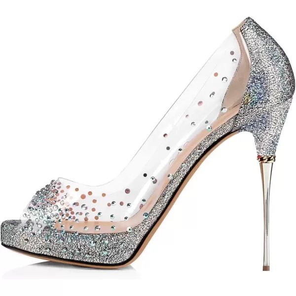 imageFSJ Women Classic Peep Toe Platform Heel Pumps Super High Sexy Metal Stiletto Slip On Party Shoes Size 415 USGlittercrystal