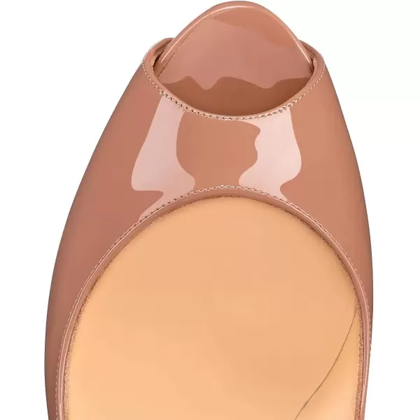 imageFSJ Women Classic Peep Toe Platform Heel Pumps Super High Sexy Metal Stiletto Slip On Party Shoes Size 415 USNude