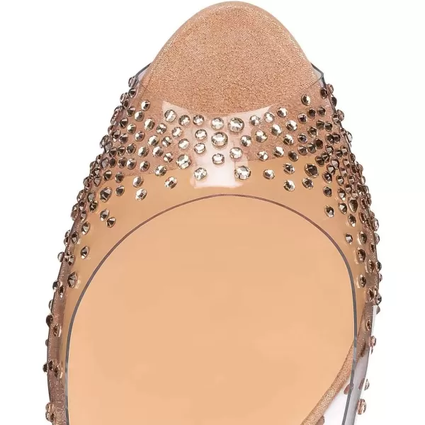 imageFSJ Women Classic Peep Toe Platform Heel Pumps Super High Sexy Metal Stiletto Slip On Party Shoes Size 415 USNudecrystal
