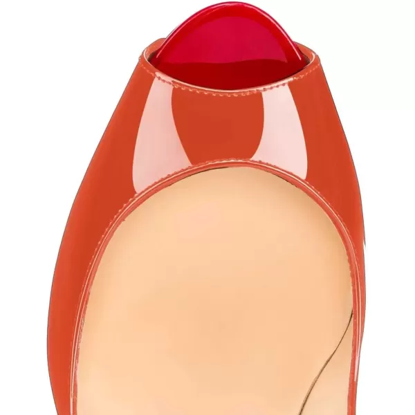 imageFSJ Women Classic Peep Toe Platform Heel Pumps Super High Sexy Metal Stiletto Slip On Party Shoes Size 415 USOrange