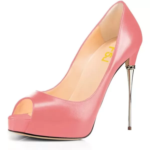imageFSJ Women Classic Peep Toe Platform Heel Pumps Super High Sexy Metal Stiletto Slip On Party Shoes Size 415 USPeachy