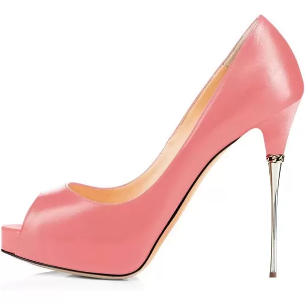 imageFSJ Women Classic Peep Toe Platform Heel Pumps Super High Sexy Metal Stiletto Slip On Party Shoes Size 415 USPeachy