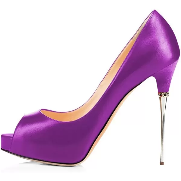 imageFSJ Women Classic Peep Toe Platform Heel Pumps Super High Sexy Metal Stiletto Slip On Party Shoes Size 415 USPurple