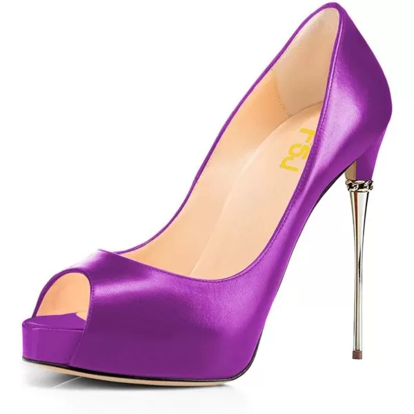 imageFSJ Women Classic Peep Toe Platform Heel Pumps Super High Sexy Metal Stiletto Slip On Party Shoes Size 415 USPurple