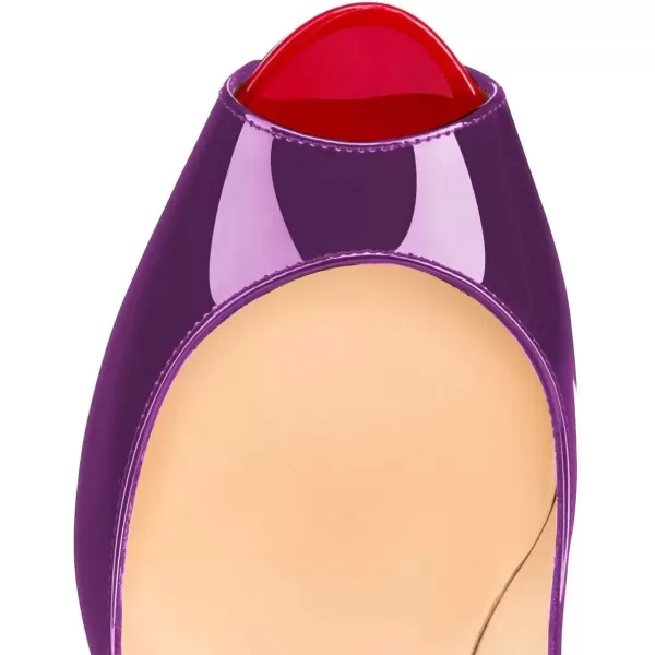 imageFSJ Women Classic Peep Toe Platform Heel Pumps Super High Sexy Metal Stiletto Slip On Party Shoes Size 415 USPurple Red
