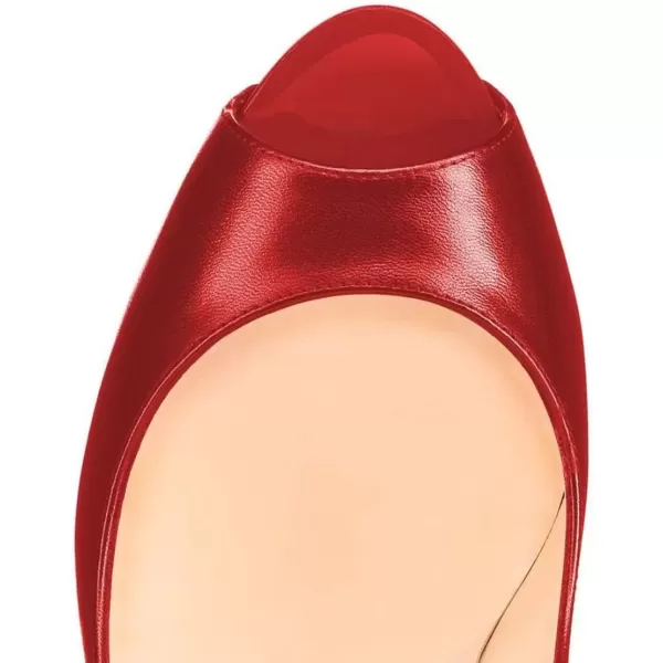 imageFSJ Women Classic Peep Toe Platform Heel Pumps Super High Sexy Metal Stiletto Slip On Party Shoes Size 415 USRed