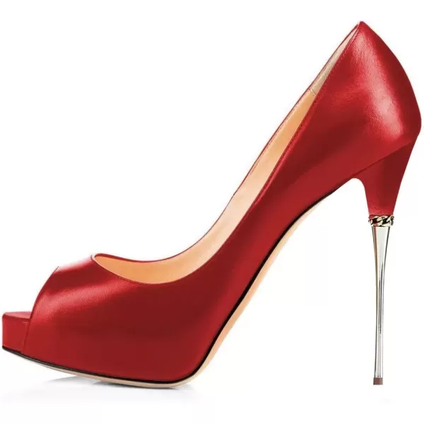 imageFSJ Women Classic Peep Toe Platform Heel Pumps Super High Sexy Metal Stiletto Slip On Party Shoes Size 415 USRed