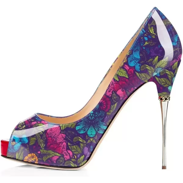 imageFSJ Women Classic Peep Toe Platform Heel Pumps Super High Sexy Metal Stiletto Slip On Party Shoes Size 415 USSecret Garden