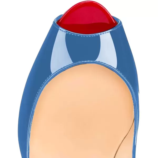 imageFSJ Women Classic Peep Toe Platform Heel Pumps Super High Sexy Metal Stiletto Slip On Party Shoes Size 415 USSteel Blue