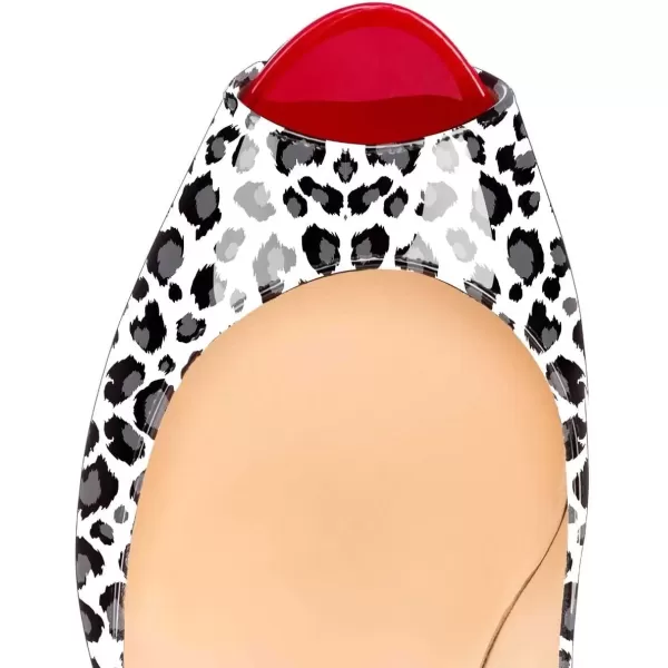 imageFSJ Women Classic Peep Toe Platform Heel Pumps Super High Sexy Metal Stiletto Slip On Party Shoes Size 415 USWhite Leopard