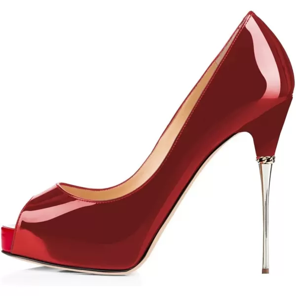 imageFSJ Women Classic Peep Toe Platform Heel Pumps Super High Sexy Metal Stiletto Slip On Party Shoes Size 415 USWine Red