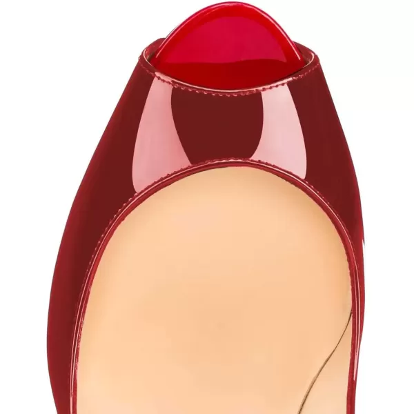 imageFSJ Women Classic Peep Toe Platform Heel Pumps Super High Sexy Metal Stiletto Slip On Party Shoes Size 415 USWine Red
