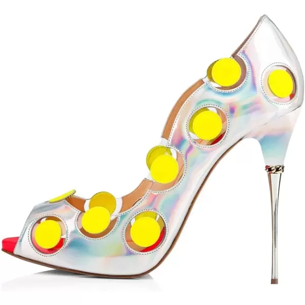 imageFSJ Women Classic Peep Toe Platform Heel Pumps Super High Sexy Metal Stiletto Slip On Party Shoes Size 415 USYellow Polkadot