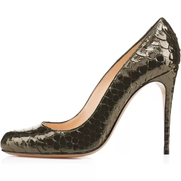 imageFSJ Women Formal High Heel Pumps Close Toe Slip On Business Dress Shoes for Office Work Size 415 USDark Khaki9 Cm