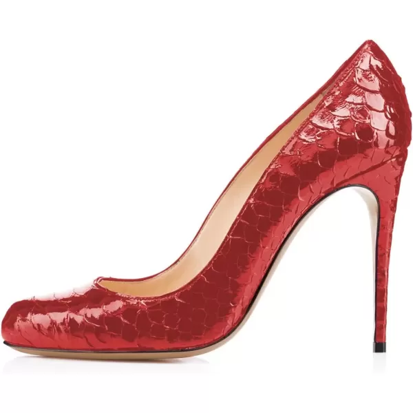 imageFSJ Women Formal High Heel Pumps Close Toe Slip On Business Dress Shoes for Office Work Size 415 USRed Snake9 Cm