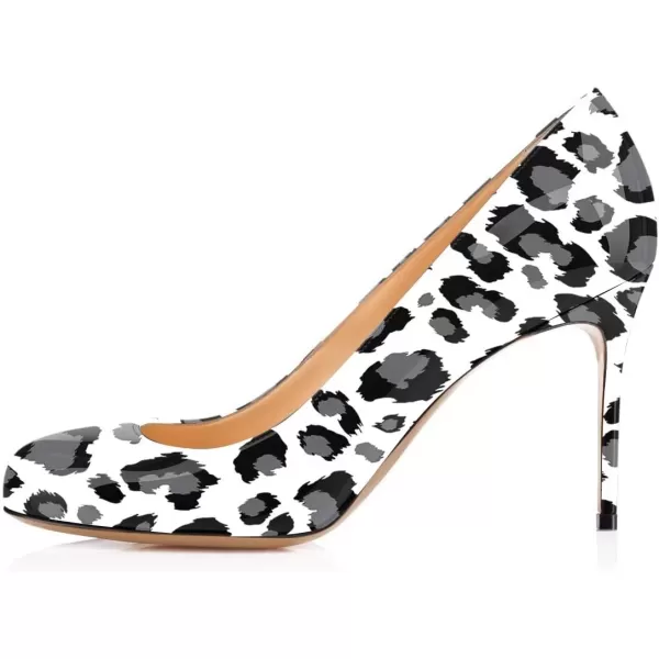 imageFSJ Women Formal High Heel Pumps Close Toe Slip On Business Dress Shoes for Office Work Size 415 USWhite Leopardprint
