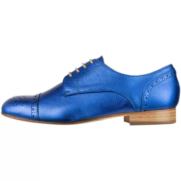 imageFSJ Women Perforated Laceup Oxfords Multicolor Leather Cap Toe Comfort Flat Pumps Vintage Ladis Oxfords Shoes Size 415 USBright Blue