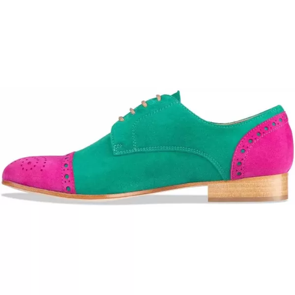 imageFSJ Women Perforated Laceup Oxfords Multicolor Leather Cap Toe Comfort Flat Pumps Vintage Ladis Oxfords Shoes Size 415 USGreen Pink