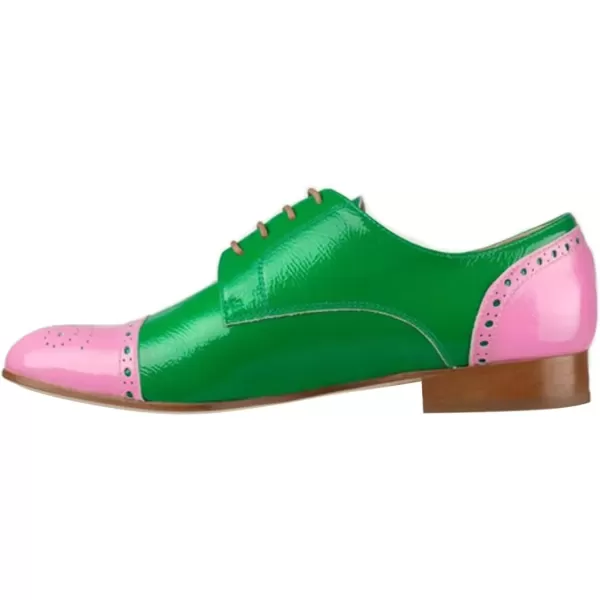 imageFSJ Women Perforated Laceup Oxfords Multicolor Leather Cap Toe Comfort Flat Pumps Vintage Ladis Oxfords Shoes Size 415 USGreen Pink Glossy Leather