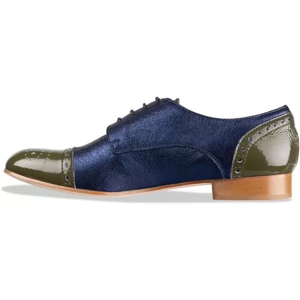 imageFSJ Women Perforated Laceup Oxfords Multicolor Leather Cap Toe Comfort Flat Pumps Vintage Ladis Oxfords Shoes Size 415 USNavy