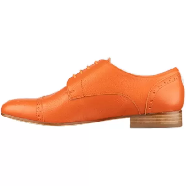 imageFSJ Women Perforated Laceup Oxfords Multicolor Leather Cap Toe Comfort Flat Pumps Vintage Ladis Oxfords Shoes Size 415 USOrange