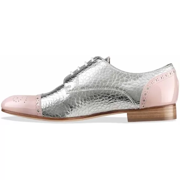 imageFSJ Women Perforated Laceup Oxfords Multicolor Leather Cap Toe Comfort Flat Pumps Vintage Ladis Oxfords Shoes Size 415 USSilver Pink