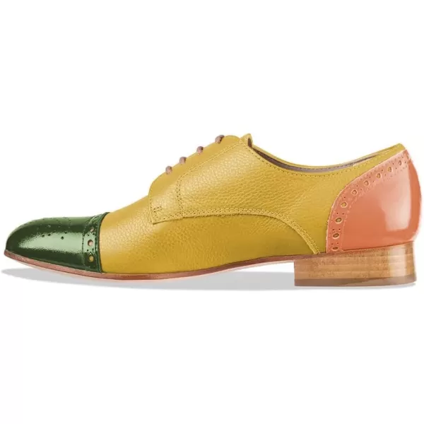 imageFSJ Women Perforated Laceup Oxfords Multicolor Leather Cap Toe Comfort Flat Pumps Vintage Ladis Oxfords Shoes Size 415 USYellow